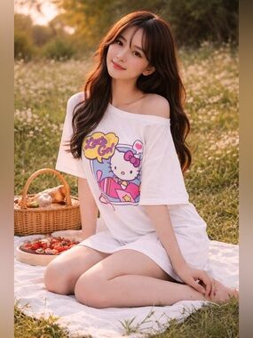 NWT Hello Kitty Kawaii oversized japan cartoon girl Loose T-Shirt L